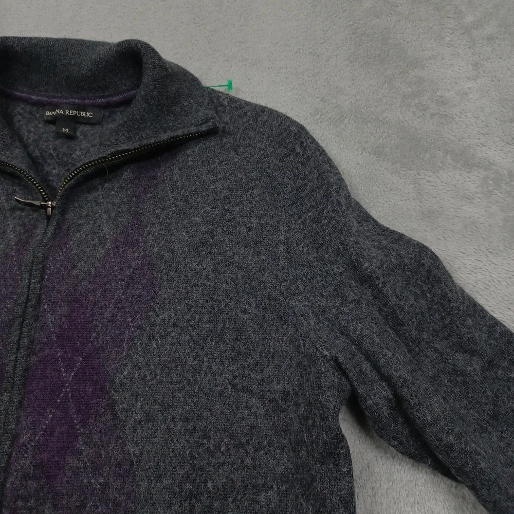 Vintage Banana Republic Sweater Mens Medium Gray Full ZIp‎ Wool Blend Preppy